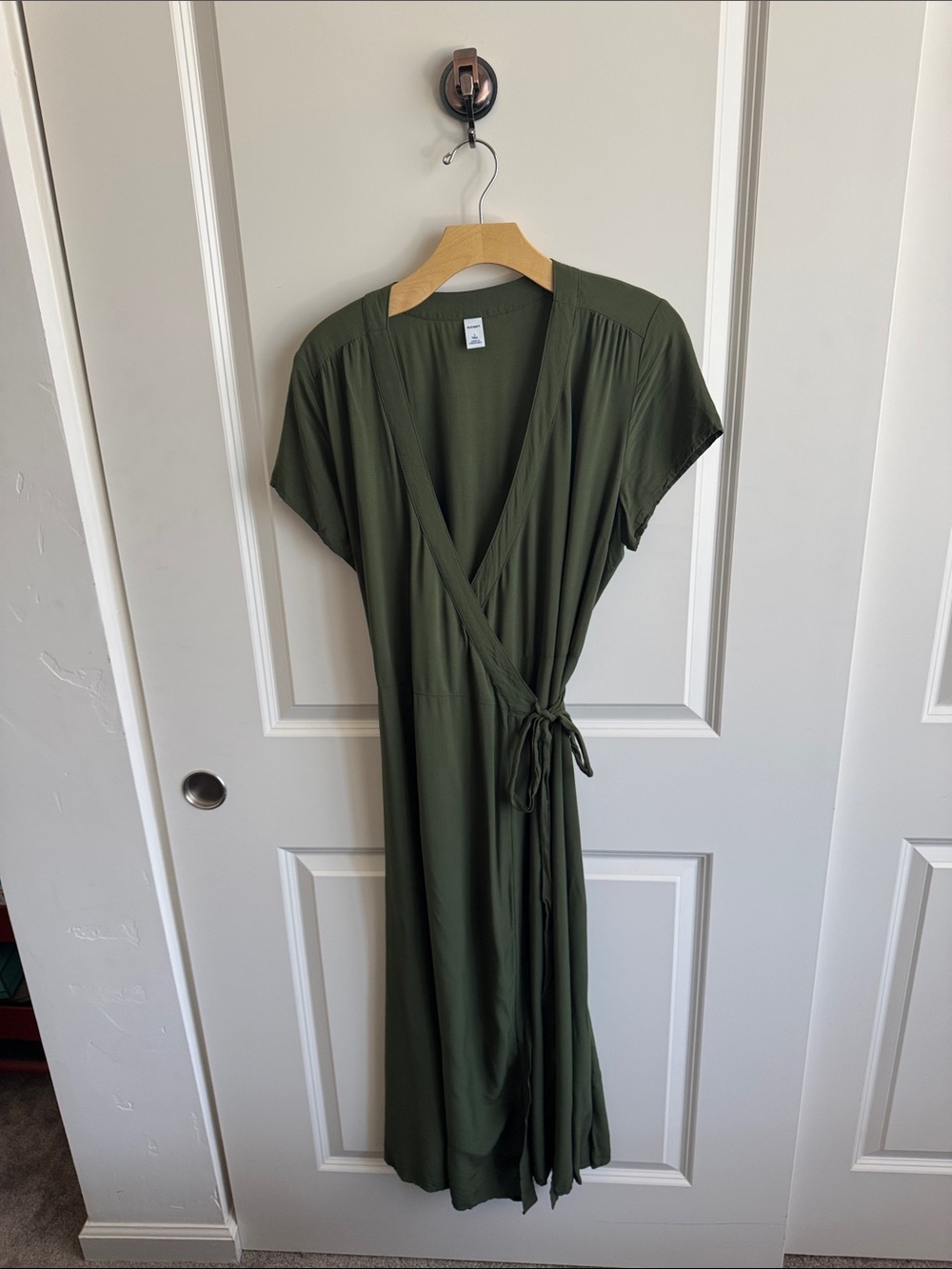 Old Navy Olive Wrap Midi Dress with Waist Tie